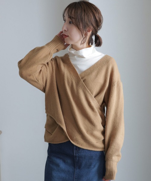 ElegChic(エレグシック)の「カシュクールショート丈セーター(ニット/セーター・レディース・バーガンディー/ベージュ/ブラック/グレー・XL/M/4L)」の14枚目の写真