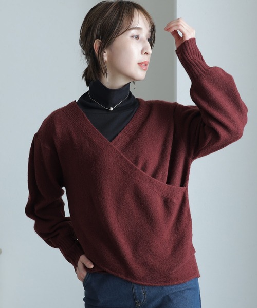 ElegChic(エレグシック)の「カシュクールショート丈セーター(ニット/セーター・レディース・バーガンディー/ベージュ/ブラック/グレー・XL/M/4L)」の6枚目の写真