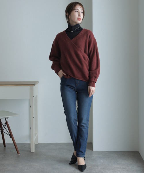ElegChic(エレグシック)の「カシュクールショート丈セーター(ニット/セーター・レディース・バーガンディー/ベージュ/ブラック/グレー・XL/M/4L)」の18枚目の写真