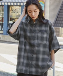 MONO-MART | 【retock's】ロゴ刺繍 オンブレチェック ビッグシルエット半袖シャツ(シャツ/ブラウス)