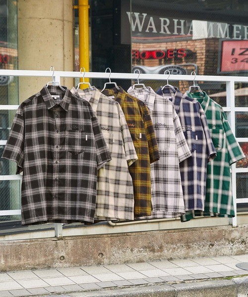 retock's】ロゴ刺繍 オンブレチェック ビッグシルエット半袖シャツ