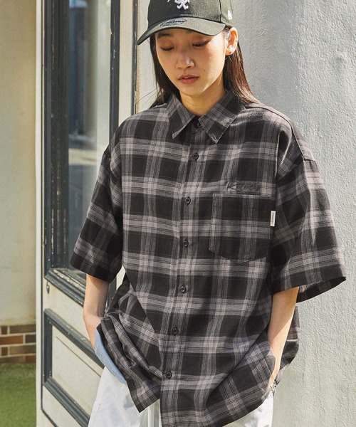 retock's】ロゴ刺繍 オンブレチェック ビッグシルエット半袖