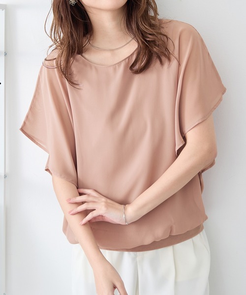 alotta(アロッタ)の「インナー付袖フリルシフォンブラウス(シャツ/ブラウス・レディース・ライトグレー/ブラック/コバルトブルー/オフホワイト/ピンク/グレイッシュベージュ/ネイビー・MEDIUM/LARGE/XX-LARGE/X-LARGE/XXXX-LARGE/XXX-LARGE)」の7枚目の写真