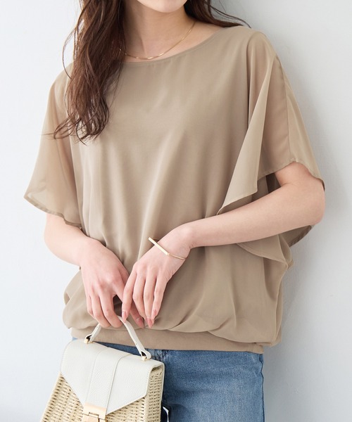 alotta(アロッタ)の「インナー付袖フリルシフォンブラウス(シャツ/ブラウス・レディース・ライトグレー/ブラック/コバルトブルー/オフホワイト/ピンク/グレイッシュベージュ/ネイビー・MEDIUM/LARGE/XX-LARGE/X-LARGE/XXXX-LARGE/XXX-LARGE)」の5枚目の写真