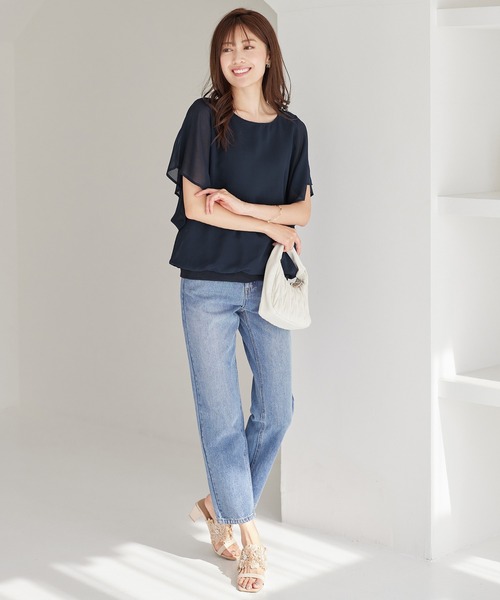 alotta(アロッタ)の「インナー付袖フリルシフォンブラウス(シャツ/ブラウス・レディース・ライトグレー/ブラック/コバルトブルー/オフホワイト/ピンク/グレイッシュベージュ/ネイビー・MEDIUM/LARGE/XX-LARGE/X-LARGE/XXXX-LARGE/XXX-LARGE)」の14枚目の写真