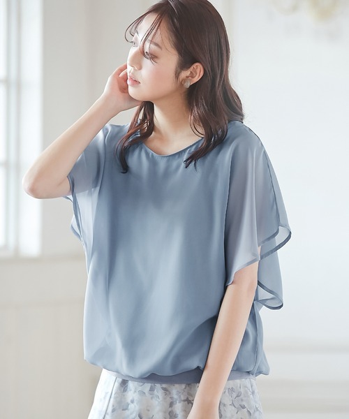 alotta(アロッタ)の「インナー付袖フリルシフォンブラウス(シャツ/ブラウス・レディース・ライトグレー/ブラック/コバルトブルー/オフホワイト/ピンク/グレイッシュベージュ/ネイビー・MEDIUM/LARGE/XX-LARGE/X-LARGE/XXXX-LARGE/XXX-LARGE)」の9枚目の写真