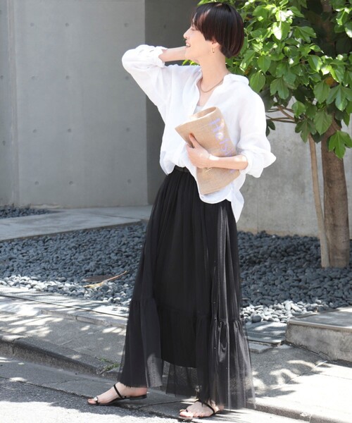 NOLLEY’S（ノーリーズ）の「◇【WEB限定】チュールスカート（スカート・レディース・ブラック/オリーブ・38/36）」の3枚目の写真