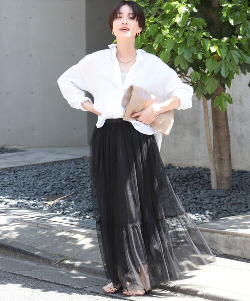 NOLLEY’S（ノーリーズ）の「◇【WEB限定】チュールスカート（スカート・レディース・ブラック/オリーブ・38/36）」の5枚目の写真