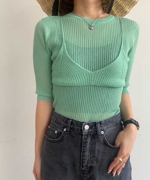 Solace（ソレイス）の「ビスチェドッキングシアートップス（ニット/セーター・レディース・アイボリー/ミント/ピンク・FREE）」の2枚目の写真