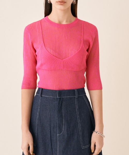 Solace（ソレイス）の「ビスチェドッキングシアートップス（ニット/セーター・レディース・アイボリー/ミント/ピンク・FREE）」の4枚目の写真