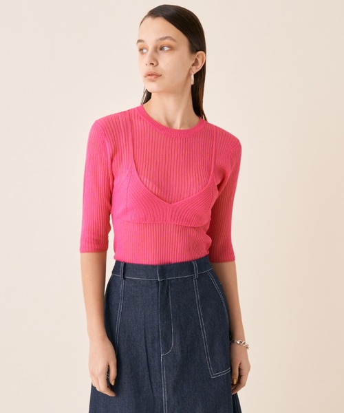 Solace（ソレイス）の「ビスチェドッキングシアートップス（ニット/セーター・レディース・アイボリー/ミント/ピンク・FREE）」の5枚目の写真