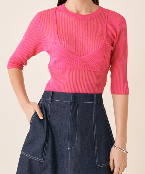 Solace（ソレイス）の「ビスチェドッキングシアートップス（ニット/セーター・レディース・アイボリー/ミント/ピンク・FREE）」の6枚目の写真