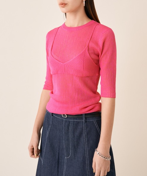 Solace（ソレイス）の「ビスチェドッキングシアートップス（ニット/セーター・レディース・アイボリー/ミント/ピンク・FREE）」の7枚目の写真