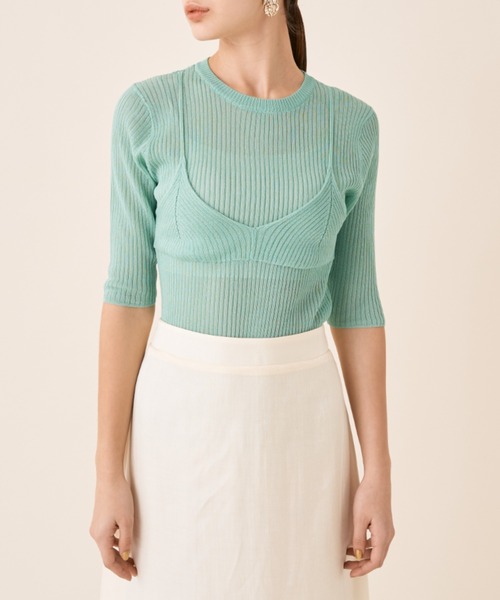 Solace（ソレイス）の「ビスチェドッキングシアートップス（ニット/セーター・レディース・アイボリー/ミント/ピンク・FREE）」の12枚目の写真