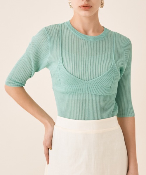 Solace（ソレイス）の「ビスチェドッキングシアートップス（ニット/セーター・レディース・アイボリー/ミント/ピンク・FREE）」の13枚目の写真