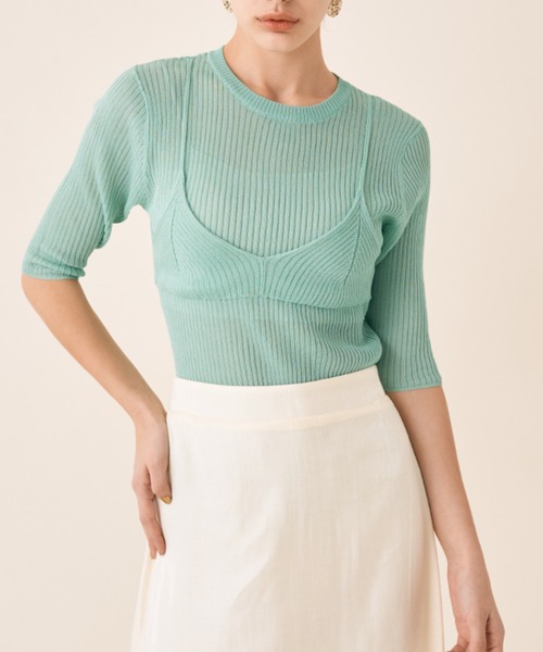 Solace（ソレイス）の「ビスチェドッキングシアートップス（ニット/セーター・レディース・アイボリー/ミント/ピンク・FREE）」の11枚目の写真