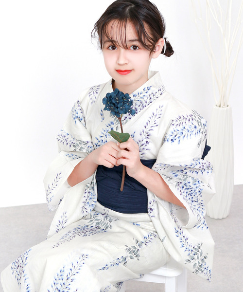 簡単着付け 浴衣 女の子 子供 セット( 浴衣 + 帯 + 腰紐2本 )レトロE 