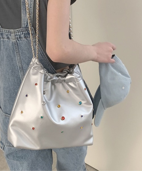 LOPASS（ロパス）の「ビーズ付けショルダーバッグ（ショルダーバッグ・レディース・シルバー/ブラック/ピンク/ホワイト・FREE）」の6枚目の写真