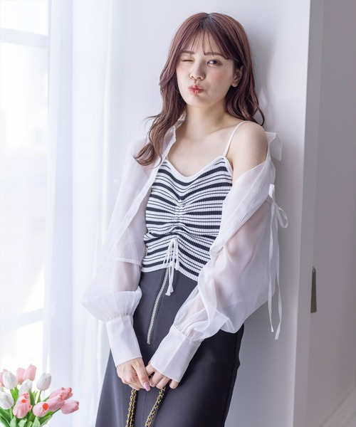 clear（クリア）の「フロントドロストキャミソール ≪2024SS≫（キャミソール・レディース・ベージュ/ブラック/ピンク/グリーン・F）」の5枚目の写真