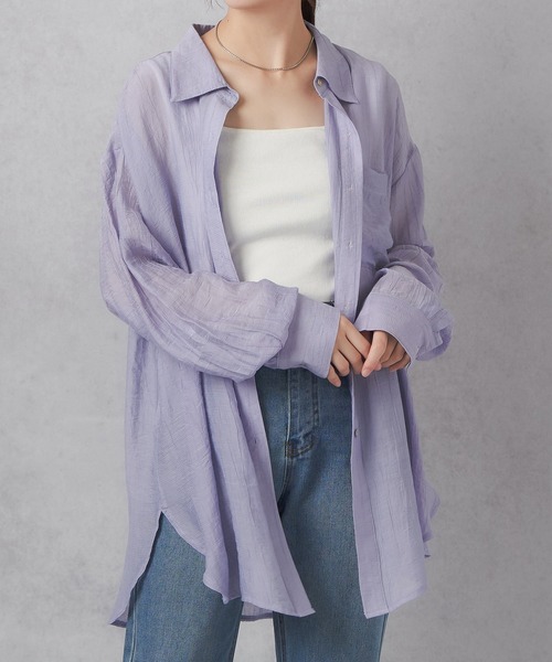 Lull（ルル）の「【Lull / ルル】テンセルシアーオーバーシャツ（シャツ/ブラウス・レディース・ラベンダー/オフホワイト/ピンク/ネイビー・ONESIZE）」の3枚目の写真