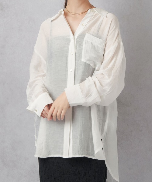 Lull（ルル）の「【Lull / ルル】テンセルシアーオーバーシャツ（シャツ/ブラウス・レディース・ラベンダー/オフホワイト/ピンク/ネイビー・ONESIZE）」の2枚目の写真