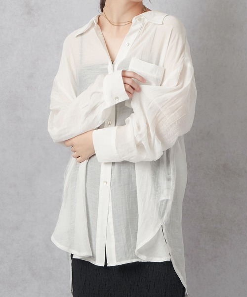 Lull（ルル）の「【Lull / ルル】テンセルシアーオーバーシャツ（シャツ/ブラウス・レディース・ラベンダー/オフホワイト/ピンク/ネイビー・ONESIZE）」の7枚目の写真