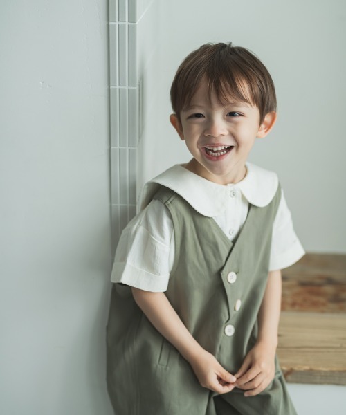 riziere（リジェール）の「配色ボタンのアシンメトリーサロペット（つなぎ/オールインワン・キッズ・カーキ/マスタード/アイボリー/モカ・120/90/110/100/130）」の22枚目の写真