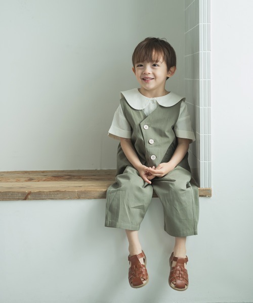 riziere（リジェール）の「配色ボタンのアシンメトリーサロペット（つなぎ/オールインワン・キッズ・カーキ/マスタード/アイボリー/モカ・120/90/110/100/130）」の21枚目の写真