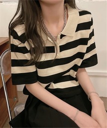 MAISON DE THERESE | ニットボーダー半袖ポロシャツ(ポロシャツ)
