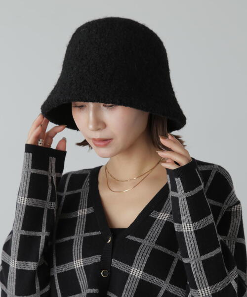 FREE'S MART（フリーズマート）の「ウール混ハット（ハット・レディース・ブラック/ホワイト・ﾌﾘ-）」の5枚目の写真