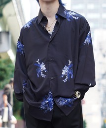フラワー柄 シルキータッチ ルーズシャツ / Flower Pattern Silky Touch Loose Shirt
