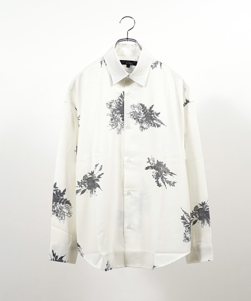1111clothing(ワンフォークロージング)の「フラワー柄 シルキータッチ ルーズシャツ / Flower Pattern Silky Touch Loose Shirt(シャツ/ブラウス・メンズ・ブラック×グレー/ブラック×ブルー/ホワイト×グレー/ホワイト×ブルー・L/M)」の12枚目の写真