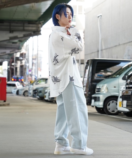 1111clothing(ワンフォークロージング)の「フラワー柄 シルキータッチ ルーズシャツ / Flower Pattern Silky Touch Loose Shirt(シャツ/ブラウス・メンズ・ブラック×グレー/ブラック×ブルー/ホワイト×グレー/ホワイト×ブルー・L/M)」の15枚目の写真