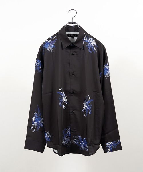1111clothing(ワンフォークロージング)の「フラワー柄 シルキータッチ ルーズシャツ / Flower Pattern Silky Touch Loose Shirt(シャツ/ブラウス・メンズ・ブラック×グレー/ブラック×ブルー/ホワイト×グレー/ホワイト×ブルー・L/M)」の22枚目の写真