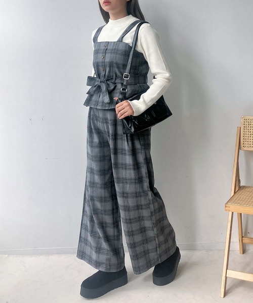 シニカルテンセルビスチェワイドパンツセット　ブラック シニカルテンセルビスチェワイドパンツセット ブラック ビスチェx