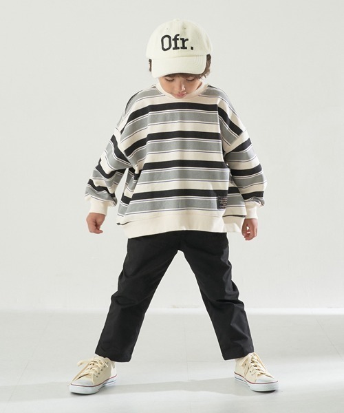 b・ROOM（ビールーム）の「【表コットン毛玉バイバイ裏起毛】プリントボーダービッグスウェット（スウェット・キッズ・ブラック/グリーン/オレンジ/パープル・120cm/140cm/150cm/130cm/100cm/110cm）」の10枚目の写真