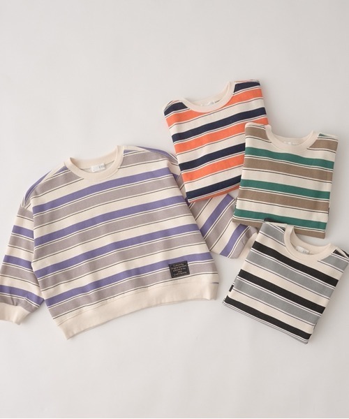 b・ROOM（ビールーム）の「【表コットン毛玉バイバイ裏起毛】プリントボーダービッグスウェット（スウェット・キッズ・ブラック/グリーン/オレンジ/パープル・120cm/140cm/150cm/130cm/100cm/110cm）」の15枚目の写真