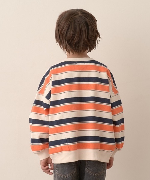 b・ROOM（ビールーム）の「【表コットン毛玉バイバイ裏起毛】プリントボーダービッグスウェット（スウェット・キッズ・ブラック/グリーン/オレンジ/パープル・120cm/140cm/150cm/130cm/100cm/110cm）」の9枚目の写真