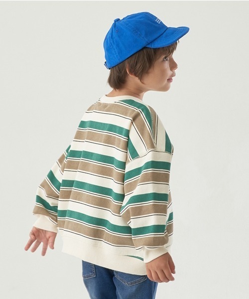 b・ROOM（ビールーム）の「【表コットン毛玉バイバイ裏起毛】プリントボーダービッグスウェット（スウェット・キッズ・ブラック/グリーン/オレンジ/パープル・120cm/140cm/150cm/130cm/100cm/110cm）」の11枚目の写真