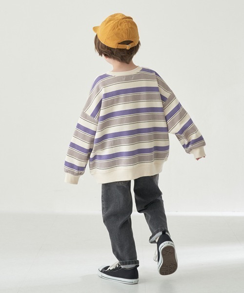 b・ROOM（ビールーム）の「【表コットン毛玉バイバイ裏起毛】プリントボーダービッグスウェット（スウェット・キッズ・ブラック/グリーン/オレンジ/パープル・120cm/140cm/150cm/130cm/100cm/110cm）」の14枚目の写真