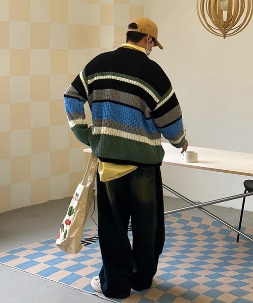 ALL RUNS（オールランズ）の「▲リラックスフィットボーダーカーディガン（カーディガン/ボレロ・メンズ・ピンク/ブラック・2XL/XL/L）」の11枚目の写真