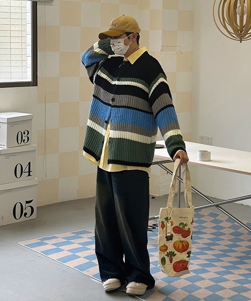 ALL RUNS（オールランズ）の「▲リラックスフィットボーダーカーディガン（カーディガン/ボレロ・メンズ・ピンク/ブラック・2XL/XL/L）」の8枚目の写真