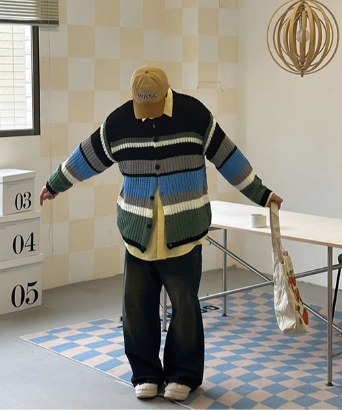 ALL RUNS（オールランズ）の「▲リラックスフィットボーダーカーディガン（カーディガン/ボレロ・メンズ・ピンク/ブラック・2XL/XL/L）」の10枚目の写真