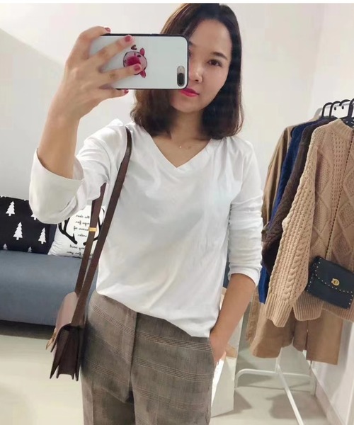 almo(アルモ)の「VネックロングTシャツ【YC】(Tシャツ/カットソー・レディース・ホワイト・SMALL/MEDIUM)」の8枚目の写真