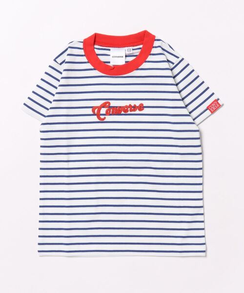 CONVERSE（コンバース）の「CONVERSE/コンバース　ボーダーTシャツ（Tシャツ/カットソー・キッズ・オフホワイト/グリーン/ピンク・110/120/130）」の2枚目の写真