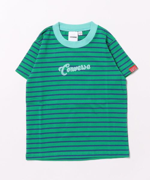 CONVERSE（コンバース）の「CONVERSE/コンバース　ボーダーTシャツ（Tシャツ/カットソー・キッズ・オフホワイト/グリーン/ピンク・110/120/130）」の9枚目の写真