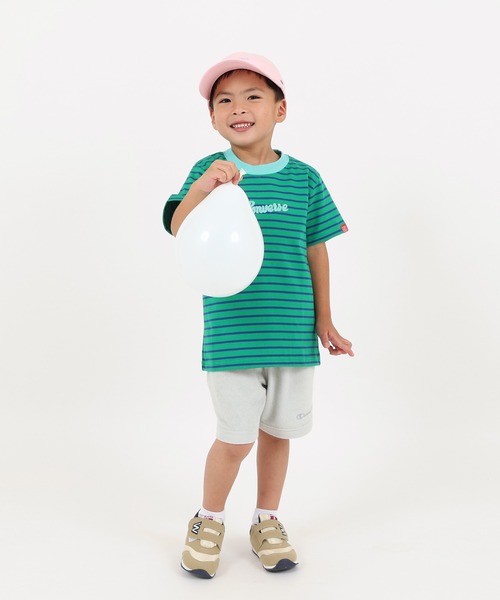 CONVERSE（コンバース）の「CONVERSE/コンバース　ボーダーTシャツ（Tシャツ/カットソー・キッズ・オフホワイト/グリーン/ピンク・110/120/130）」の6枚目の写真