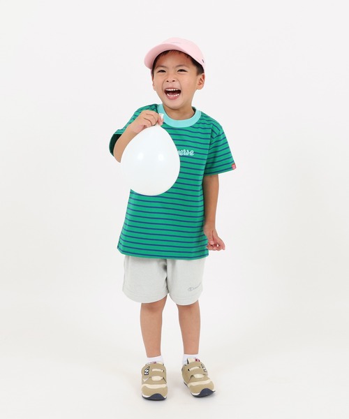 CONVERSE（コンバース）の「CONVERSE/コンバース　ボーダーTシャツ（Tシャツ/カットソー・キッズ・オフホワイト/グリーン/ピンク・110/120/130）」の7枚目の写真