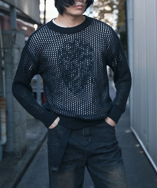 aimoha（アイモハ）の「aimoha men MESH KNIT PULLOVER メッシュニット プルオーバー (SS)（ニット/セーター・メンズ・オフホワイト/グレー/ブラック・X-LARGE/XX-LARGE/MEDIUM/XXX-LARGE/LARGE）」の15枚目の写真