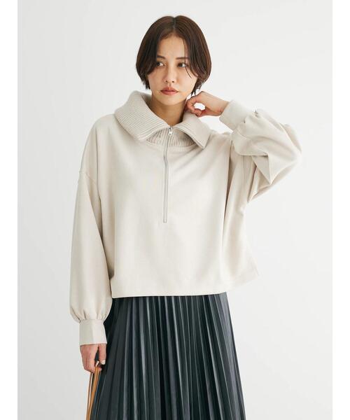 Green　Parks（グリーンパークス）の「・ELENCARE　DUE　スエードポンチハーフZIP（Tシャツ/カットソー・レディース・グレイッシュベージュ/モカ/チャコールグレー/アイボリー・FREE）」の5枚目の写真